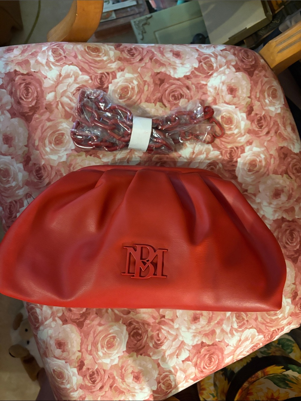 Badgley Mischka Red Leather Shoulder Bag